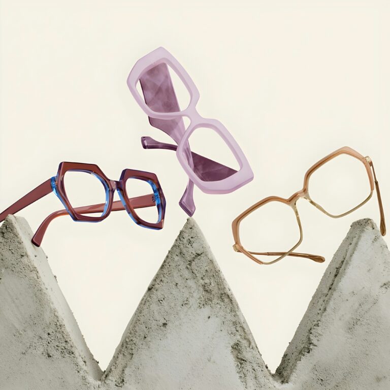 Three different glasses frames, illustrating the range of myopia control lenses cost options in the UK