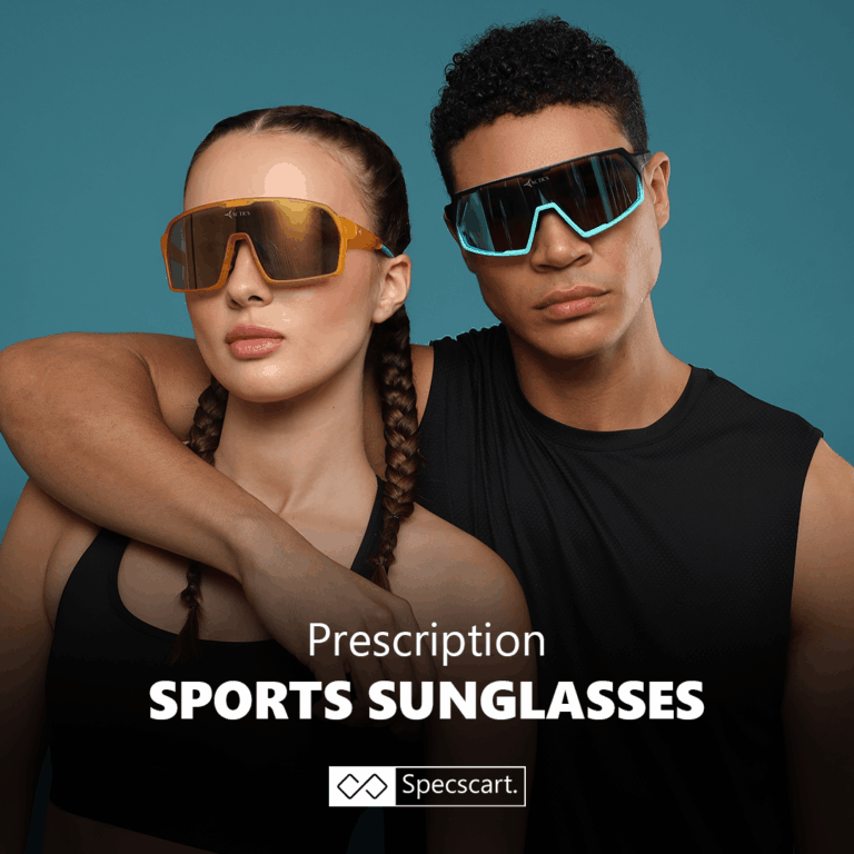 Two people wearing prescription sports eyewear outdoors